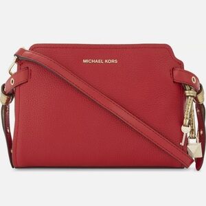 Michael Kors Bristol Med Messenger Crossbody Bag Bright Red Pebbled Leather NWT